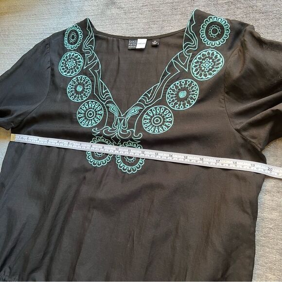 Saks Fifth Avenue Sz M Cotton Silk Embroidered Blouse Tunic Drawstring Black - Picture 8 of 12